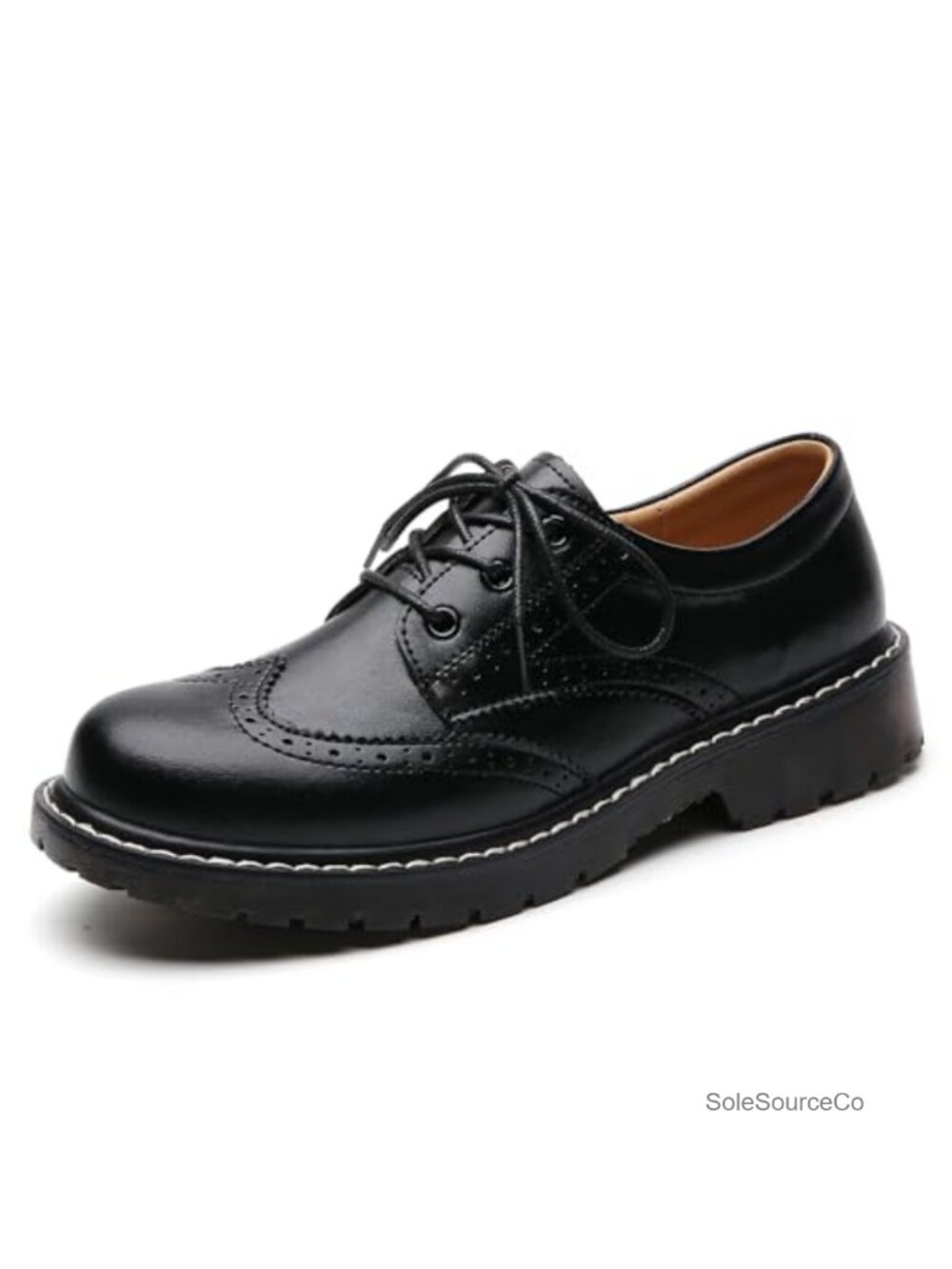 Women's Leather Oxford Shoes Lace-Up Round Toe Non-Slip Work Office Dress Flats